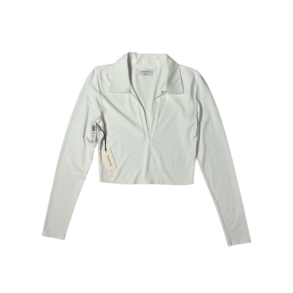 Babaton Contour White Cropped Zip Long Sleeve Top SIZE M NWT